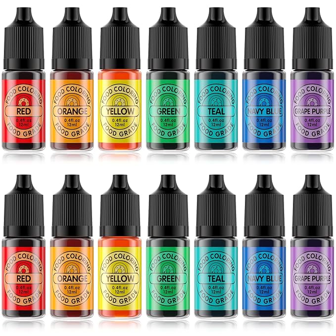 Food Coloring Set for Cake Decorating Rainbow Edible Food Dye for Halloween Baking Royal Icing Cookie Supplies Gluten Free 14x12ml Food Grade Liquid Food Color Kit, 0.4 Fl. Oz/Bottles