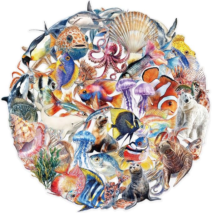 50pcs Marine Organism Transparent PET Stickers for Journaling Supplies, Lovely Sea Fish Sticker for Scrapbooking, Skateboard, Bicycle, Water Cup, Gift for Teenagers(colourful-B12)
