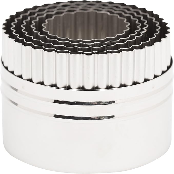 Ateco Double Sided Small Round Cutters in Graduated Sizes, Fluted & Plain Edges, Stainless Steel, 5 Pc Set