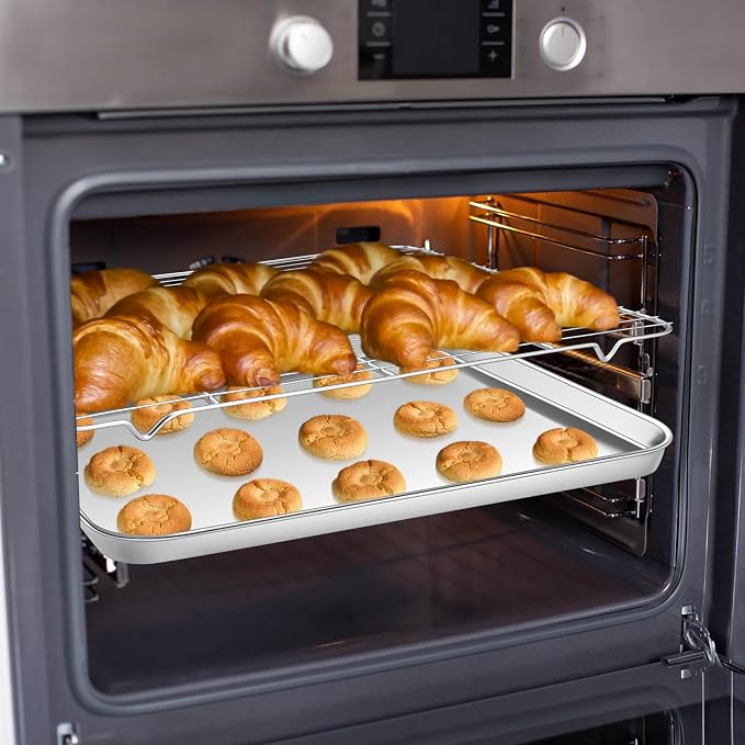 Homikit Baking Sheet with Rack (1 Pan + 1 Rack), 20" x 14" Stainless Steel Large Cookie Sheets for Baking, Big Bacon Baking Tray with Cooling Rack for Roasting Cooking, Nonstick & Dishwasher Safe