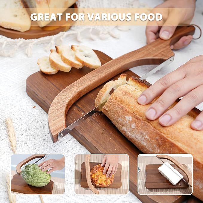 Luzarriba Bread Knife, Bow Bread Knife for Homemade Bread, Sourdough Bread Slicer for Homemade Bread, Sourdough Bread Cutter, Wooden Bread Knife with Cover - Premium Stainless Steel