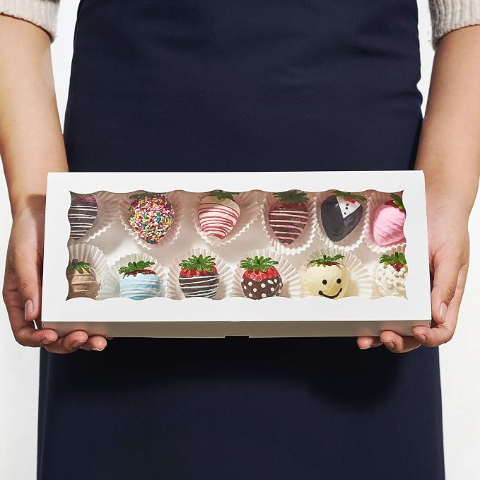 24PCS 12 x 5 x 1.5 inches Auto-Popup One Piece Premium Cookies Boxes, Bakery Boxes for Mother's Day and Holiday Cookie Gift Sets