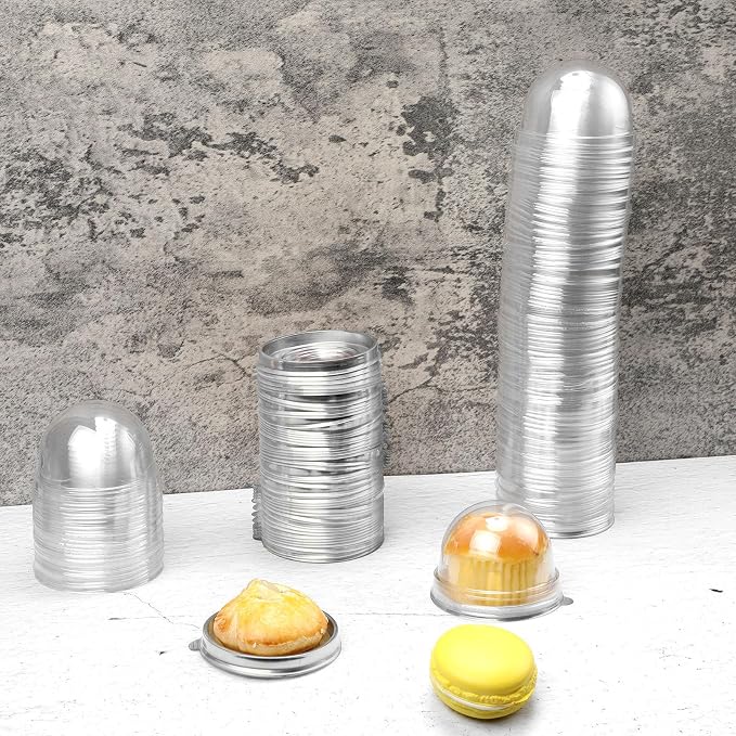 Patelai 50 Pcs Clear Plastic Mini Cupcake Container, Mini Cupcake Box Muffin Dome Muffin Single Container Box for Wedding Birthday Cheese Pastry Dessert Cake (Silver)