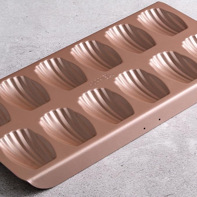 HAPPIELS 12-Well Madeleine Pan 2-Pack Nonstick, PFOA & BPA Free | 24- Well Non Stick Nontoxic Madeleines Pans for oven baking | Madeleine Cake Cookie Mold | Madeleine tray