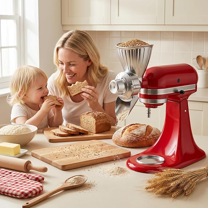 GVODE Grain Mill Attachment for KitchenAid Stand Mixer, 9 Grind Level Flour Mill for KitchenAid, Fit for Grinding Wheat, Corn, Oats, Millet, Coffee Beans