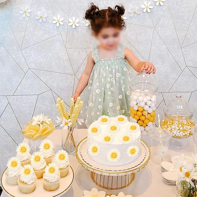 60 PCS Edible Daisy Cupcake Toppers Wafer Paper Flower Birthday Party Decorations Edible Sunflower Cupcake Picks for Baby Shower Spring Wedding Birthday Party Cake Food Decorations Supplies White