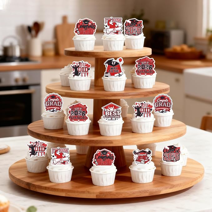 63 PCS Edible 2026 Graduation Cupcake Toppers Congrats Grad Cap Cupcake Picks Edible Diploma Done You Did it Cake Decorations for Class of 2026 Graduation Theme Party Decorations Supplies Black Red