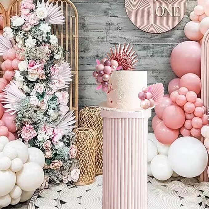 38 PCS Balls Cake Toppers Palm Leaves Cake Decorations for Birthday Wedding Baby Shower Party Supplies (Rose Gold)