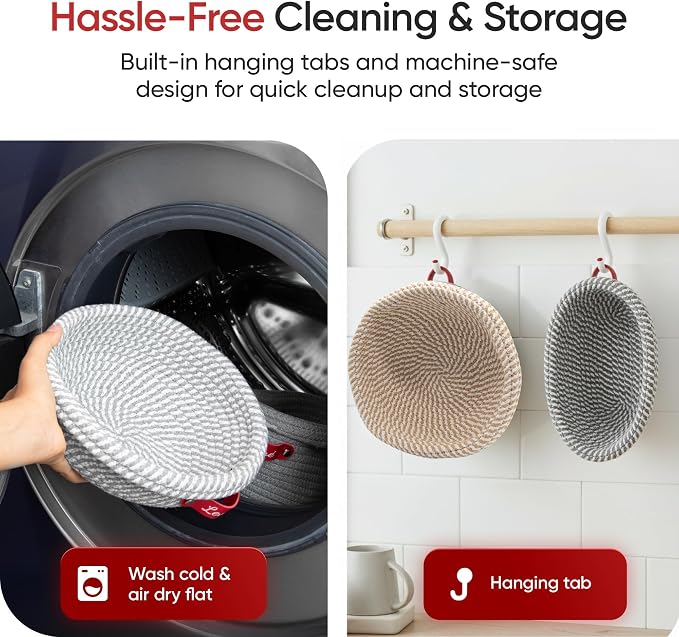 Levainé 2 Pack Cotton Rope Banneton Bread Proofing Basket Set, Round & Oval Sourdough Proofing Baskets with Liners and Covers, Washable Bread Baking Supplies for Homemade Artisan Bread