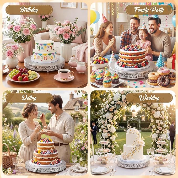 Wenqik 18 Inch Silver Cake Stand Set Metal Round Cupcake Dessert Stand with Cake Cutting, Spatula Wedding Cupcake Pastry Display Candy Holder Display for Wedding Party Birthday Baby Shower(Classic)