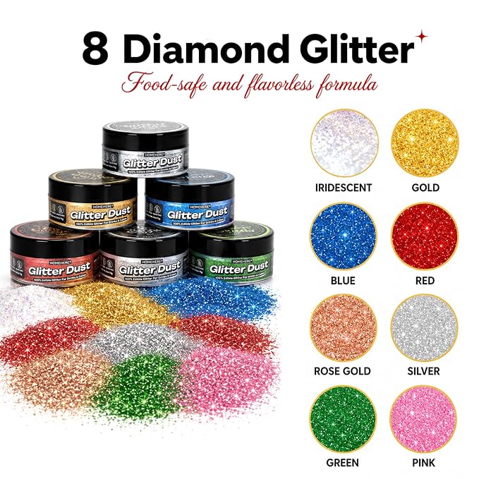 HomeHere Edible Glitter for Drinks & Cakes, 10g Food Grade Disco Diamond Glimmer Dust, Sparkle Powder for Cocktails, Chocolate, Baking Decorations, Vegan& Tasteless (Burgundy)