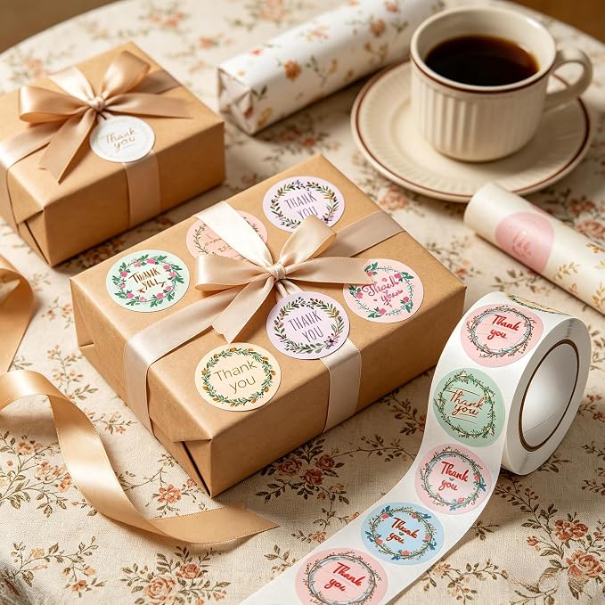 BLESS-VAST 500 PCS Thank You Stickers for Small Business - 1 Inch Floral Envelope Seal 10 Designs Vibrant Colors Labels for Baking Packaging Gift Bags Wraps Crafts Wedding Favors Birthday (Red)