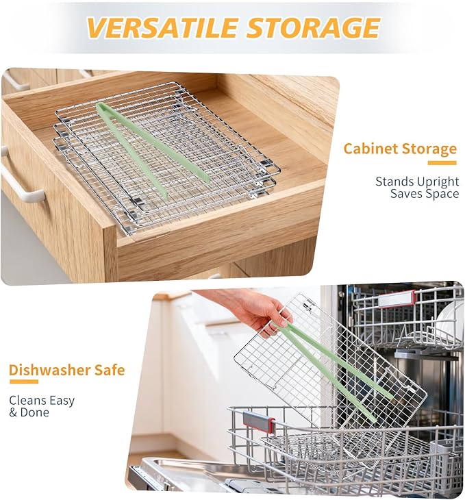 Cooling Rack 13.4"x9.3",3-Tier Stackable Stainless Steel Wire Cookie Cooling Racks for Baking,Collapsible Cooling Racks for Cooking and Baking Cookie Pizza Cake, Oven and Dishwasher Safe