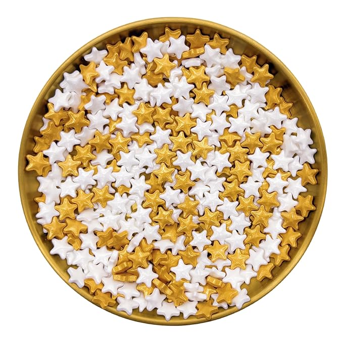 Dynastang Gold & White Stars Sprinkles Edible Stars Cake Decorating Stars Cake Decorations Cupcake Toppers Cookie Decorating Perfect for Cakes, Cupcakes, Desserts Toppings 3OZ