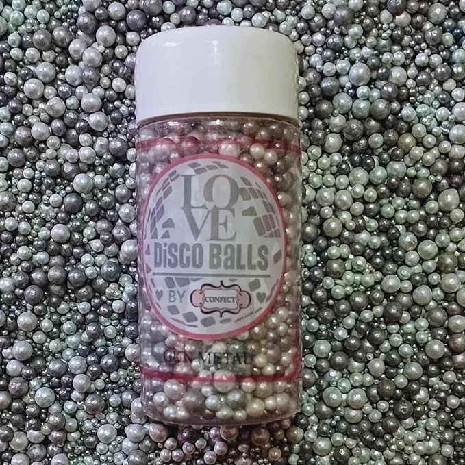 Confect Love Silver Metallic Disco Ball Sprinkles - Edible Cake & Cupcake Decorating Pearls, Metallic Sugar Sprinkles for Desserts and Cookies | Vegan, Gluten-Free, Soy-Free, Dairy-Free, Palm Oil-Free – 4.2 Oz