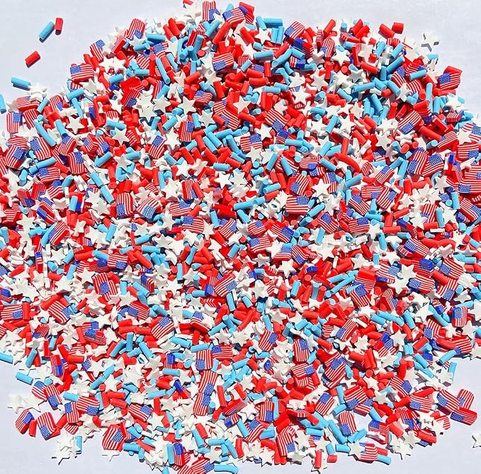 EHOPE 100G Fake Sprinkles Polymer Sprinkles Faux Sprinkles Resin Sprinkles Clay Sprinkles For Resin Fake Candy Sprinkles for Nail Art DIY Crafts Cake Phone Case (100G USA Flag Slice)