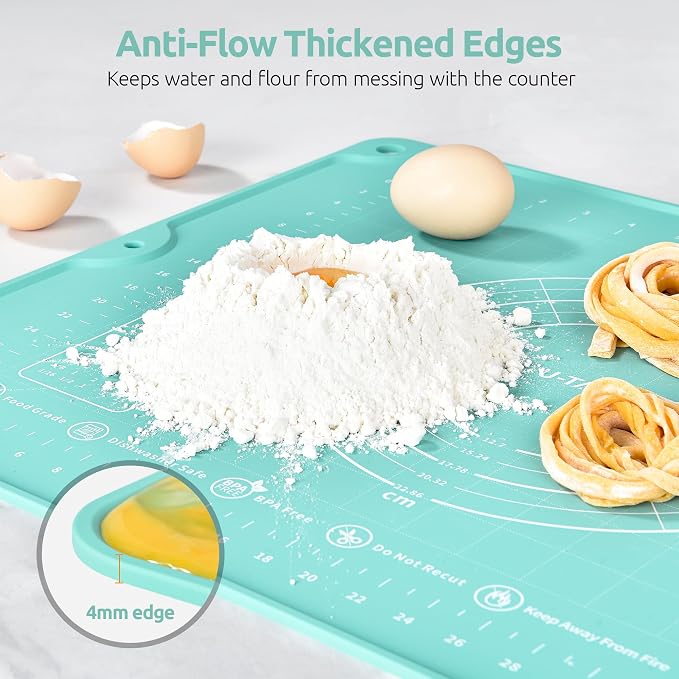 U-Taste 18/8 Stainless Steel 16 inch Adjustable Rolling Pin with Silicone Removable Thickness Rings, and 20inx16in Large Silicone Pastry Mat Food-Grade Non-Stick Dough Rolling Mat (Aqua Sky+Transparen