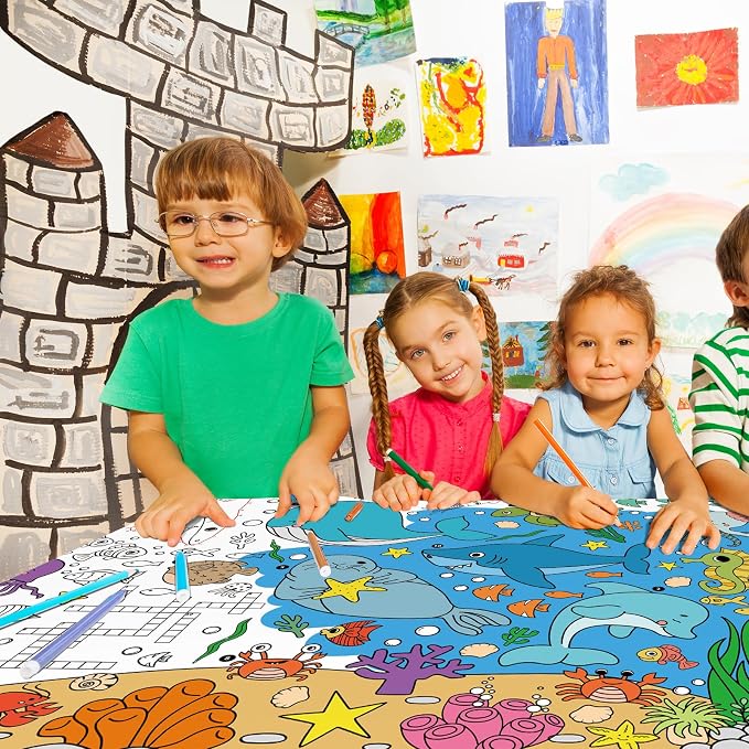 Gatherfun Under The Sea Party Giant Coloring Poster - 31.5x 72 Inches - Versatile Classroom Wall Décor & Birthday Activity - Sea Animal Poster or Table Cover for School Parties and Special Events
