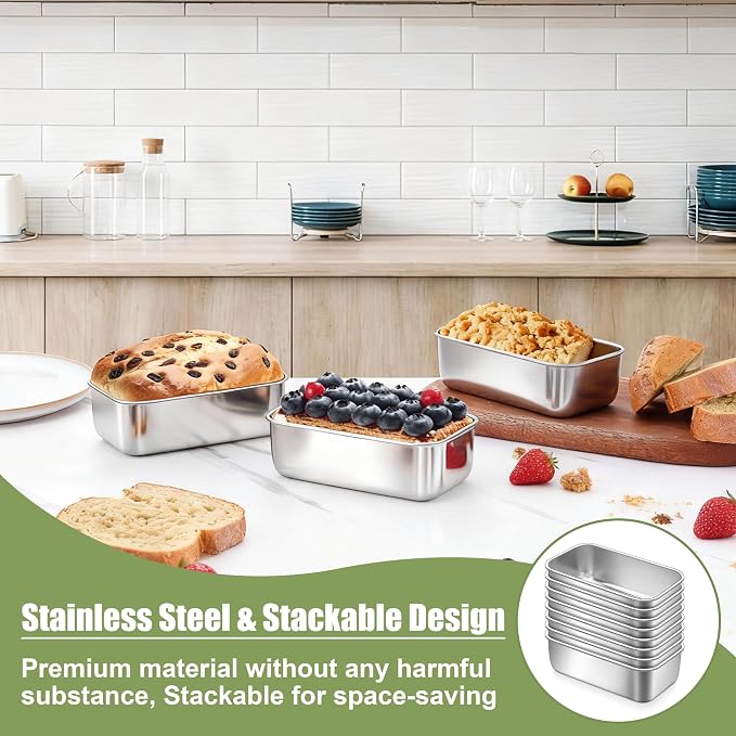 P&P CHEF Stainless Steel Mini Bread Loaf Pans, 12 PCS, Lasting & Rust-free | 6.3 x 3.5 Inch, Small Size for Air Fryer & Oven, Ideal for Bread, Meatloaf, Cake and Brownies, Food Grade, Dishwasher Safe