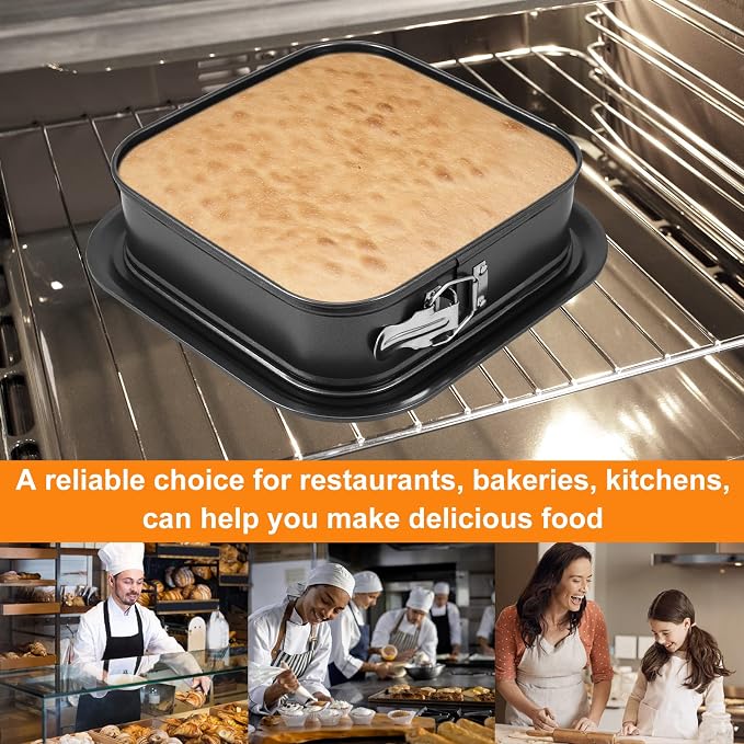 Springform Cake Pan,Nonstick Cheesecake Pan with Removable Base,Leakproof Ice Cream Cake Pan,Rectangular Springform Pan,Cake Baking Pan Bakeware,Springform Pan Tin for Kitchen (black, 9.45×9.45in)
