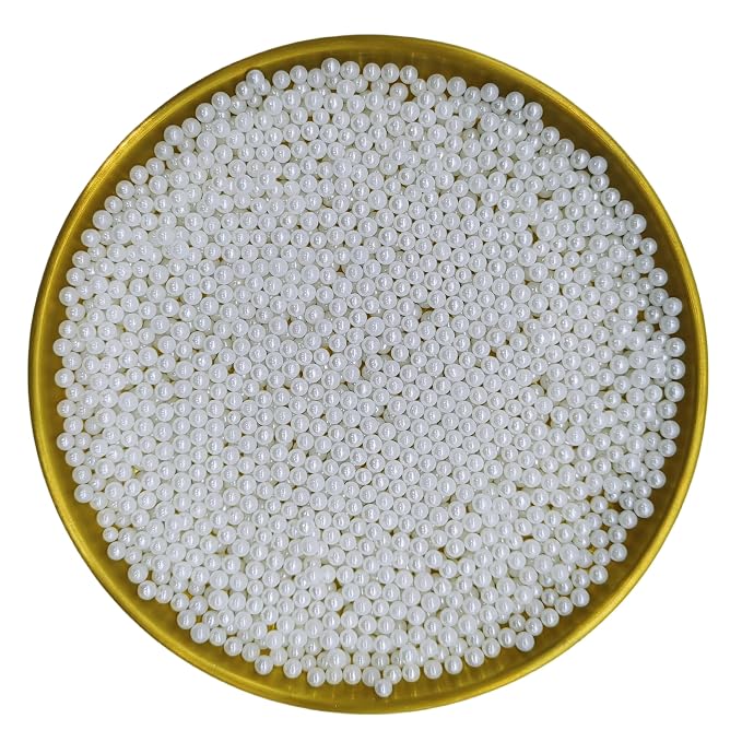 Edible White Pearl Sugar Sprinkles Candy 4mm Mini Pearls Cake Decorations Cupcake Toppers Cookie Decorating Perfect for Wedding Party Valentine Halloween Christmas Supplies 3OZ