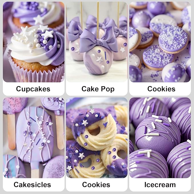 HUEBEATY 6-in-1 Purple Sprinkles for Cake & Cupcake Decorating – 180g Edible Sanding Sugar & Pearl Sprinkles Mix for Birthday, Wedding, Unicorn & Mermaid Themes (Purple and Silver)