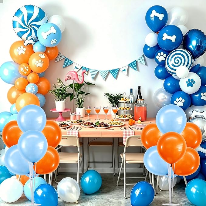 TONIFUL 4 Set Blue and Orange Balloon Centerpieces for Table,Balloon Stand Kit for Kid Party Decor,Birthday Decorations Anniversary Graduation Decorations Pet Birthday