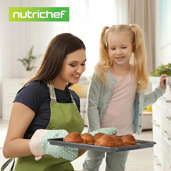 NutriChef 8-Piece Nonstick Stackable Bakeware Set - PFOA, PFOS, PTFE Free Baking Pans Set w/Non-Stick Coating, 450°F Oven Safe, Round Cake, Loaf, Muffin, Wide/Square Pans, Cookie Sheet (Gray)