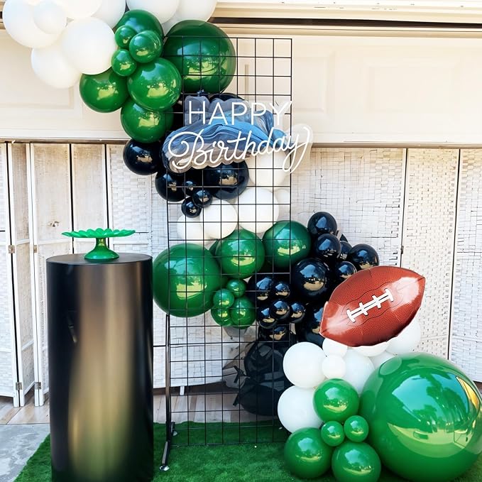 Football Balloon Arch Kit, Dark Green Brown White Black Checkered Football Foil Party Balloons with Star Foil Balloons for Boy Men Sport Birthday Party Decorations Baby Shower Graduation Supplies