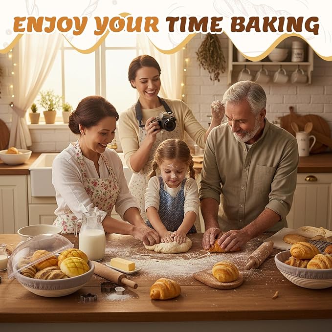2 Pack 10 Inch Banneton Bread Proofing Basket with Clear Lid, Sourdough Bread Baking Bowl, Round Dough Proofing Bowls, Natural Rattan Sourdough Baskets for Bakers Food Vegetables Display