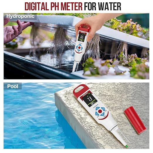 Food pH Meter with ATC, Spear Probe for Sourdough & Meat | Extended temperature electrode, color display, with calibration kit, for sourdough, kombucha, canning, sauce, cosmetic