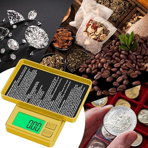 1000g x 0.01g Precision Gram Scale, Diyife Pocket Scale with Protective Cover, 7 Units, Backlit LCD, Tare Function, Digital Jewelry Scale for Gold, Gem, Battery Included, Gold