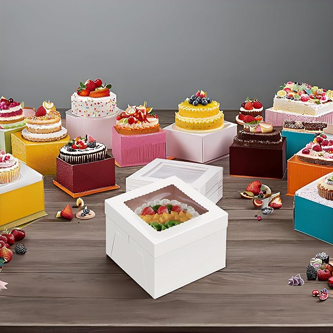 30Pack Cake Boxes 10x10x8, White Bakery Boxes with Window for Transporting Cakes, Professional Fathers Day Cake Packaging(30pcs boxes)
