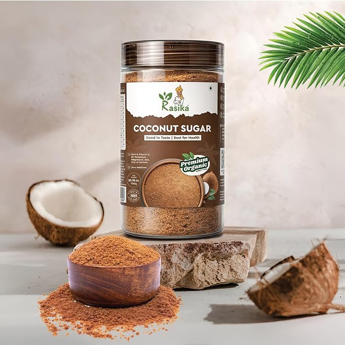 Rasika Organic Coconut Sugar – Natural, Unrefined, Low Glycemic Sweetener for Baking, Cooking & Beverages | Vegan, Gluten-Free, Non-GMO, Cane Sugar Alternative (500Gms)