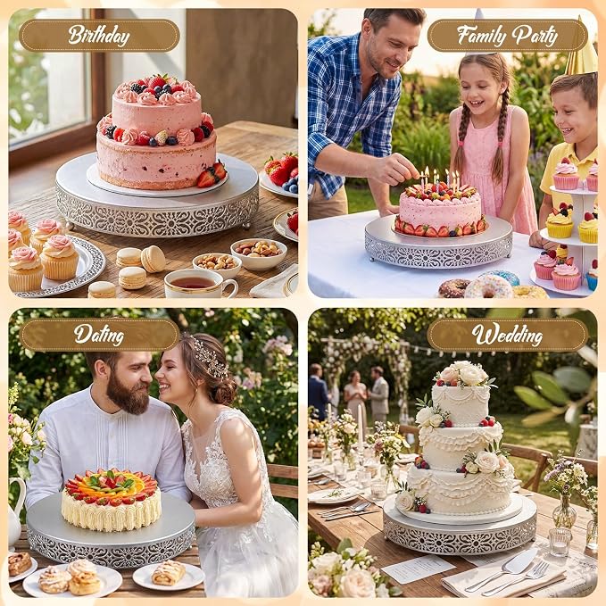 Wenqik 20 Inch Cake Stand Round Metal Cupcake Dessert Wedding Cake Stand Cookies Display Holder Fruit Food Serving Tray for Table Wedding Birthday Anniversary Party Decor (Silver)