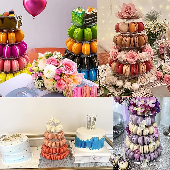 6 Tiers Round Macaron Tower Stand Plastic Cake Stand Macaron Display Rack Desserts Cupcake Holder Platter for Baby Shower, Birthday Party, Wedding, Party Decor