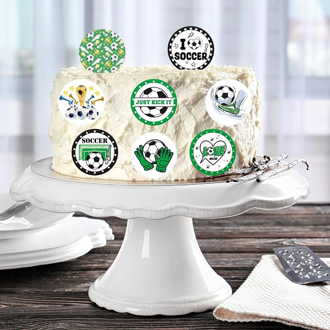 36pcs Edible Soccer Cupcake Toppers Edible Soccer Cake Decorations for Sports Ball Game Theme Baby Shower Birthday Party Cake Decorations Supplies