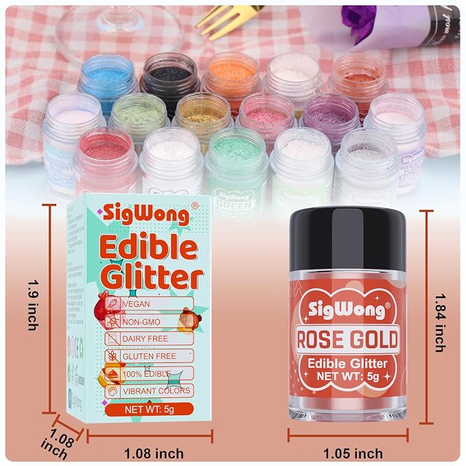 Rose Gold Edible Glitter - 5g Food Grade Cake Decorating Shimmering Glitter, Edible Sprinkle Luster Dust for Drinks, Chocolates, Fondant, Strawberries, Cupcakes, Candy, Easter Cookie - Vegan