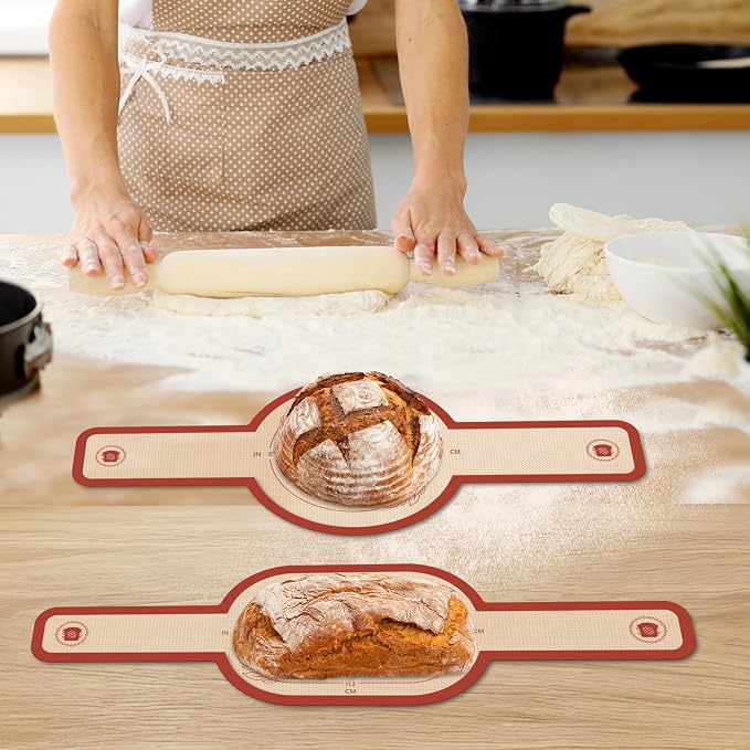 Silicone Bread Sling, 2PCS Non-Stick Oval and Round Bread Sling for Dutch Oven, Reusable Sourdough Tools & Bread Baking Supplies