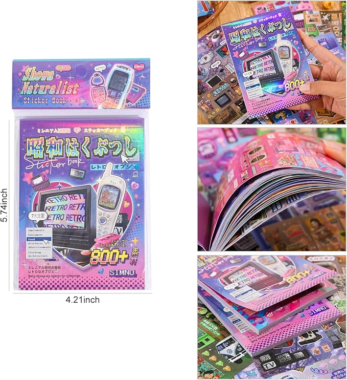 Girl's Japanese Retro Sticker Book, Y2K Theme - 800+ Cute Old Showa Style Old Items Stickers, for DIY Scrapbooking Journaling Handbook Decoration