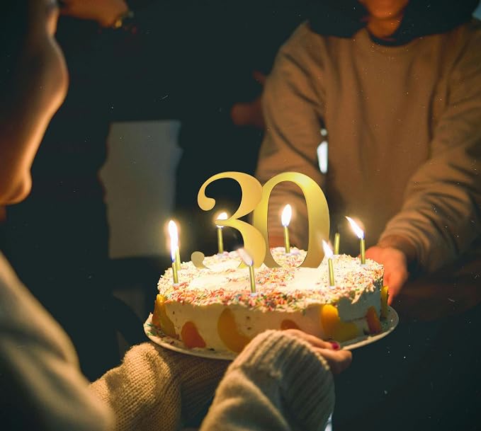 3.7IN Gold Acrylic Number 1-10 Cake Topper with 12 Gold Long Candles - Perfect for Birthday Party Supplies, Ideal for Cake Decoration (Number 50, Gold)