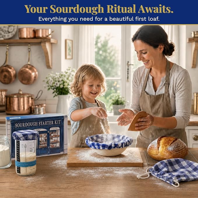 Sourdough Starter Kit for Beginners with Beginner Guide & 100 Recipes - Sourdough Bread Baking Supplies and Tools, Homemade Bread Gift Set and Sour Dough Accessories for Bakers