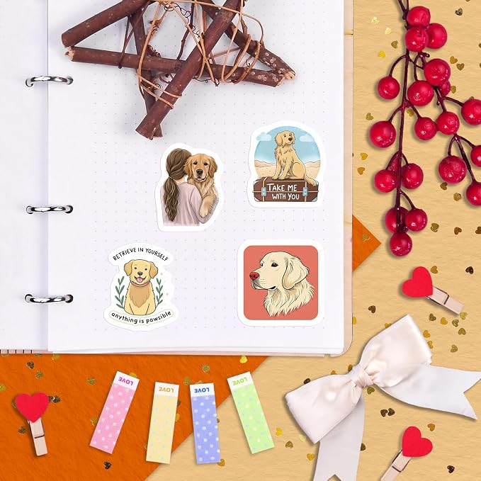 100Pcs Golden Retriever Stickers for Water Bottle, Laptop - Golden Retriever Gifts, Party Supplies & Decorations - Dog Stickers and Decals - Gift for Women & Men