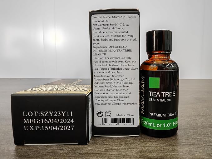 MAYJAM Tea Tree Essential Oil for Diffuser Soap Candle Making, 1.01fl.oz | Long Lasting Scents, Tea Tree Oil for Skin Face Nails Hair, Ideal for Home and Office