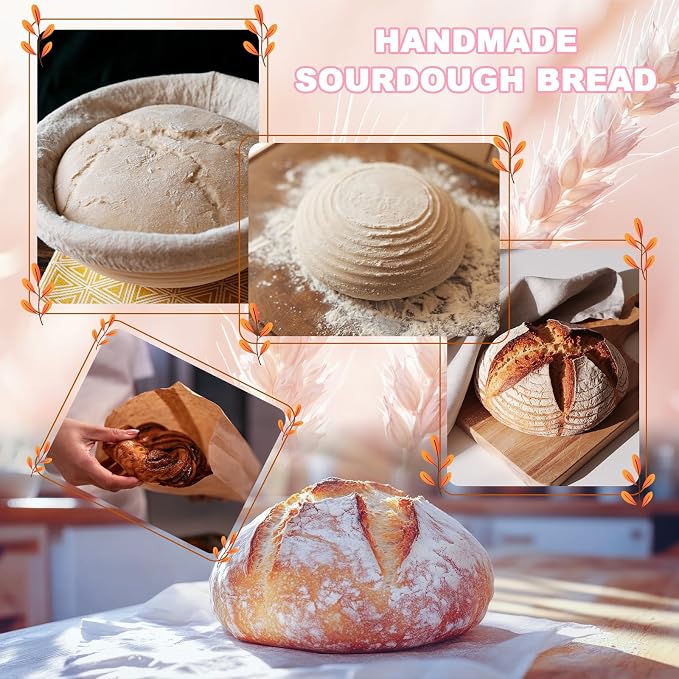 Beginner Sourdough Starter Kit, Sourdough Bread Baking Supplies, Bread Proofing Basket Set with Glass Sourdough Starter Jar, Sour Dough Bread Making Tools Kit Baking Gifts for Women Mom Wife