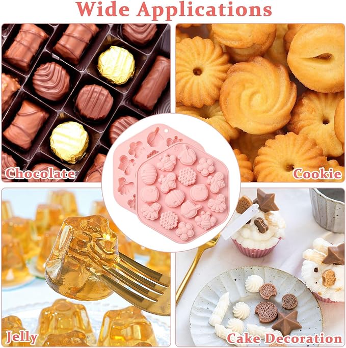 Ipotkitt 2pcs Pink Bee Theme Silicone Candy Molds Insect Animal Spring Theme Gummy Molds for Jelly Fondant Chocolate Candy Mousse Ice Cake DIY Crafts Keto Fat Bomb