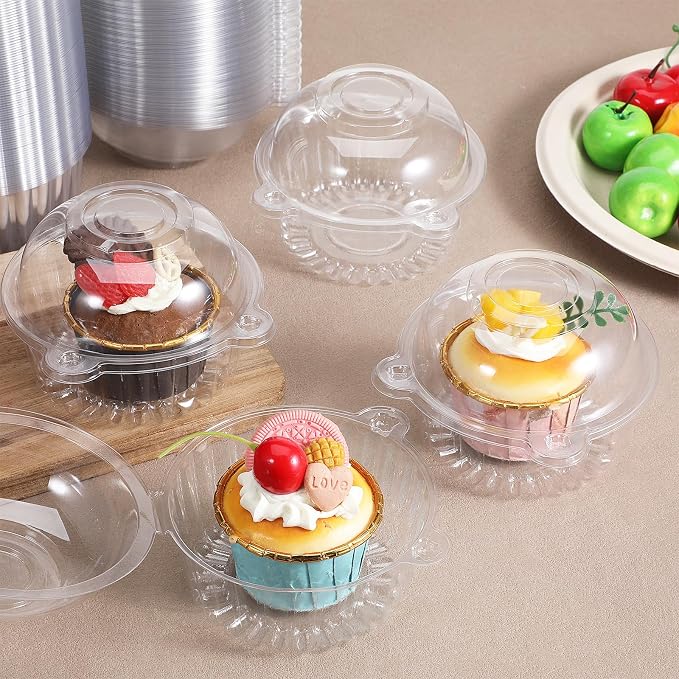 200 Pack Individual Cupcake Containers, Clear Plastic Cupcake Holder with Lid Single Cupcake Carrier Stackable Muffin Container for Party