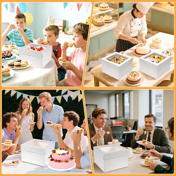 15Pcs 12x12x8 Inch Tall Cake Boxes with Clear Window & Cake Boards - Sturdy White Bakery Boxes with Scalloped Edge for Layer, Wedding, Birthday Cakes - Secure Transport for Professional & Home Bakers