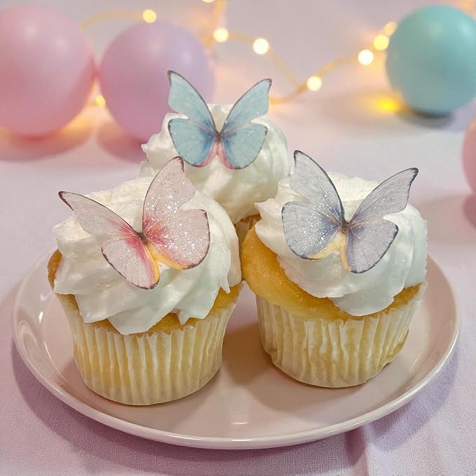 Edible Butterflies with Edible Glitter Kit - Wafer Paper Butterflies for Cakes - Cake Decorations - Cupcake Decorations - Cake Toppers (Variety Pack)