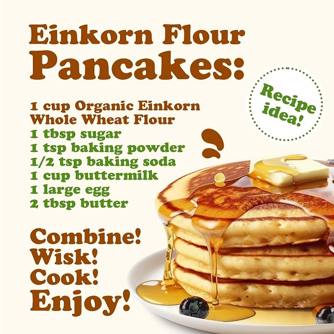 Food to Live Organic Einkorn Whole Wheat Flour, 8 Ounces – Finely Milled, Rich Fiber, Great for Baking Bread, Pizza, Pancakes, Muffins, USDA Certified, Non-GMO, Raw, Vegan, Kosher, Bulk